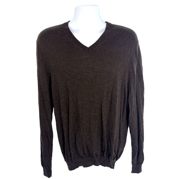Joseph Abboud Extra Fine Merino Wool V Neck Sweater Size XL Brown Classy - Picture 1 of 10